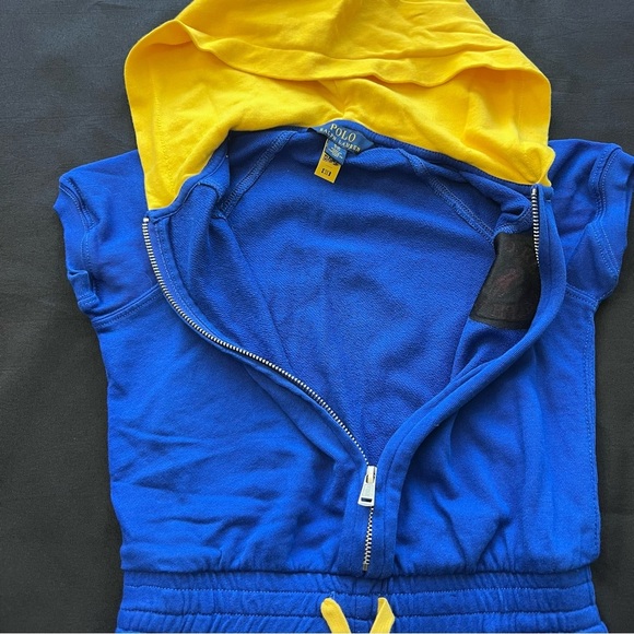 Girl’s Polo Ralph Lauren Blue & Yellow Hoodie Summer Romper - Picture 5 of 7